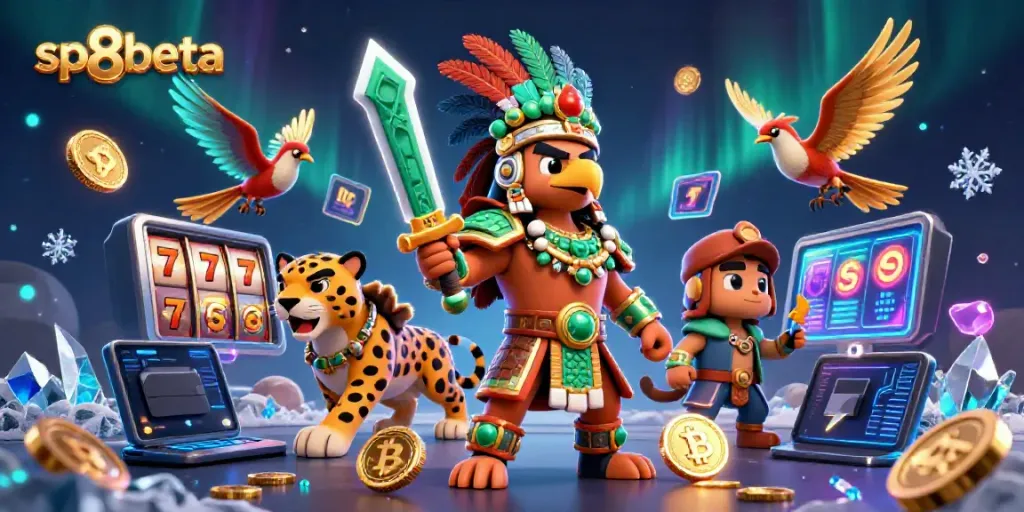 Experience thrilling casino excitement with sp8beta in dynamic 3D illustration filled with action and vibrant colors.