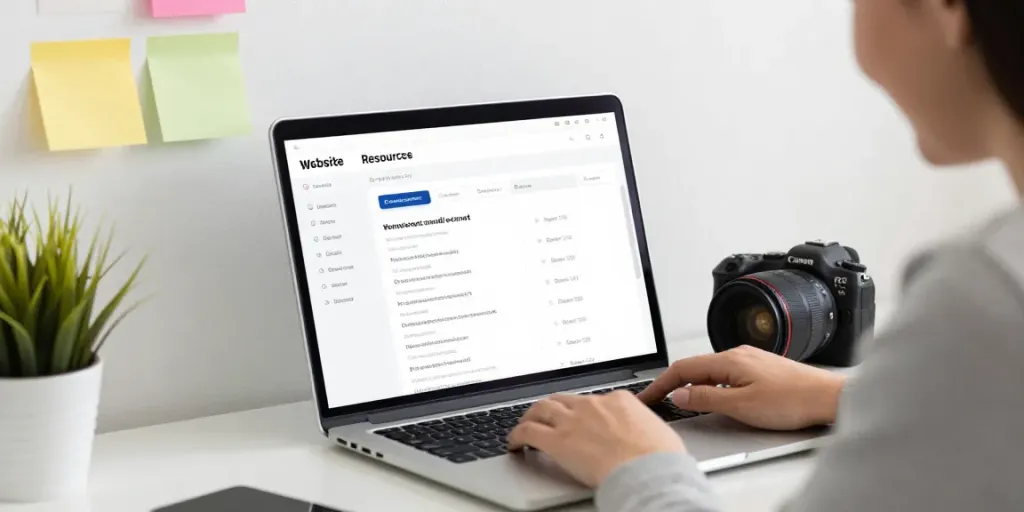Engaged user navigating 주소모음 resource on a sleek laptop in a modern workspace.