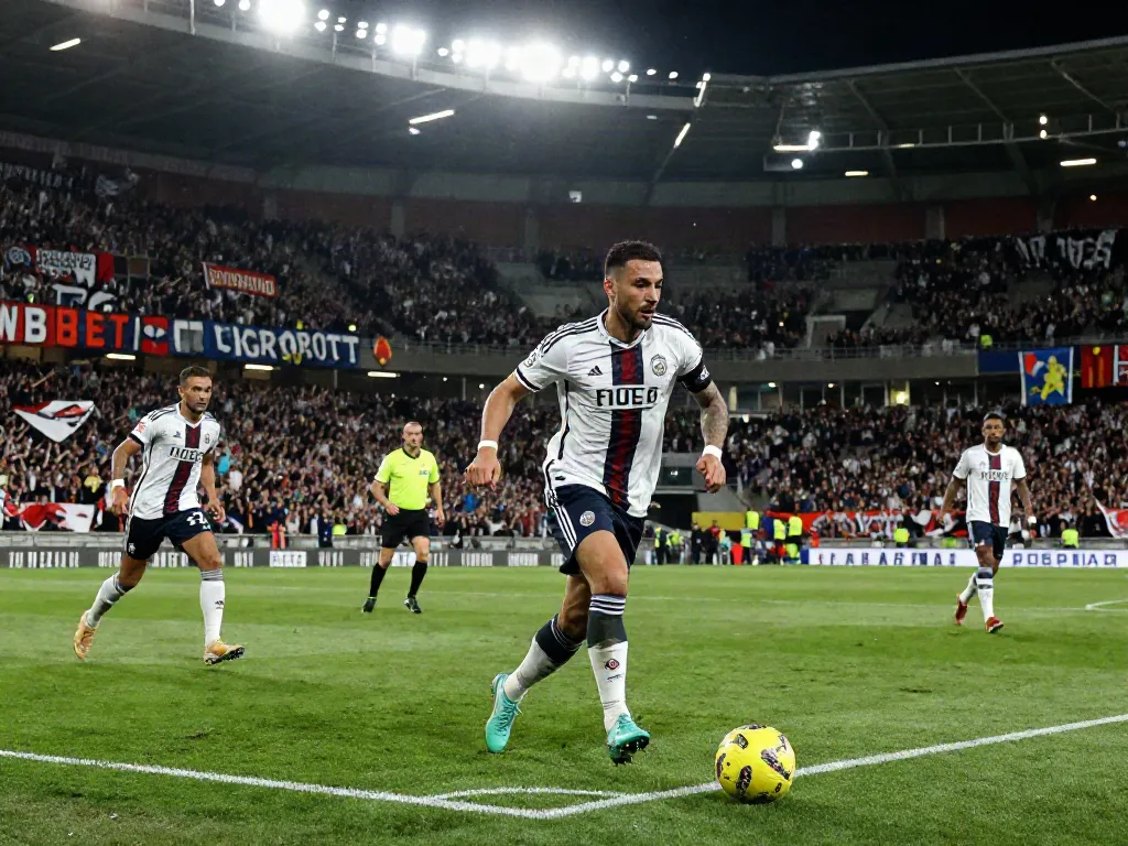 TOP10ตำนานนักเตะ showcasing a legendary player in a thrilling stadium match atmosphere.
