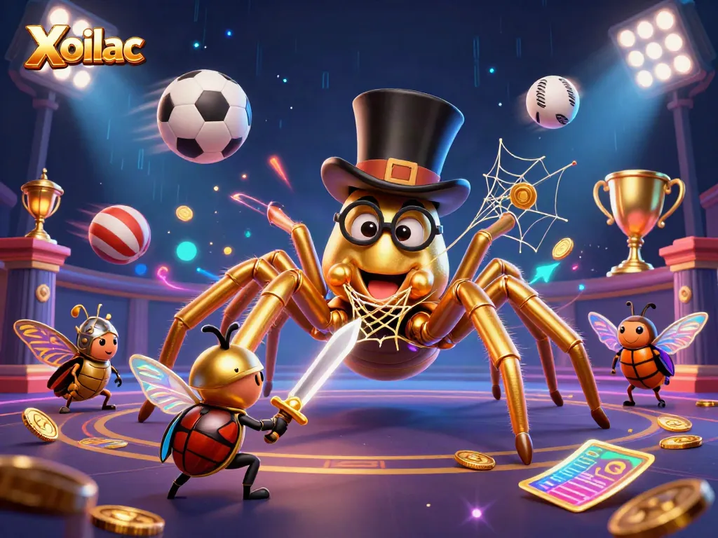 Experience the excitement of Xoilac with a vibrant 3D casino scene featuring dynamic sports elements.