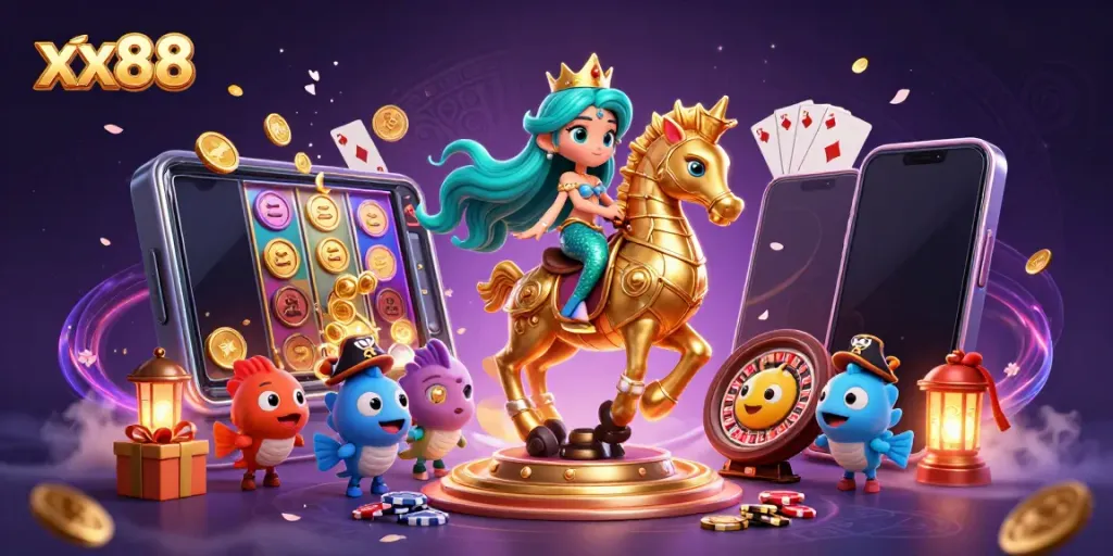 Experience thrilling gambling adventures with the vibrant illustration of xx88, featuring casino gameplay elements.