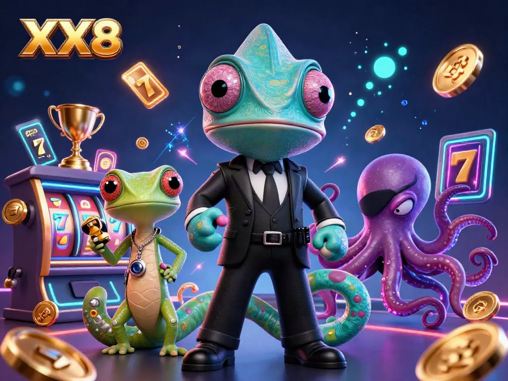 Explore the vibrant world of XX8 with dynamic casino elements and animated characters.