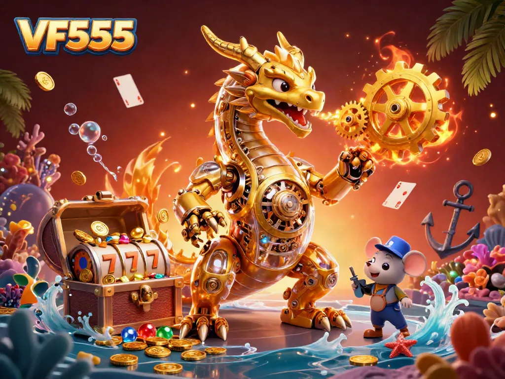 Engage with the thrilling VF555 casino experience in this vibrant, detailed illustration.