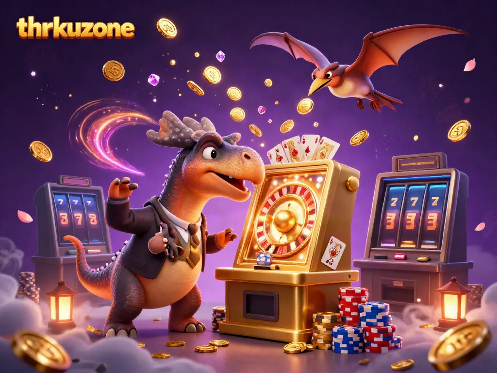 Experience thrilling jackpots with thrkuzone's pachycephalosaurus in a casino chaos scene.