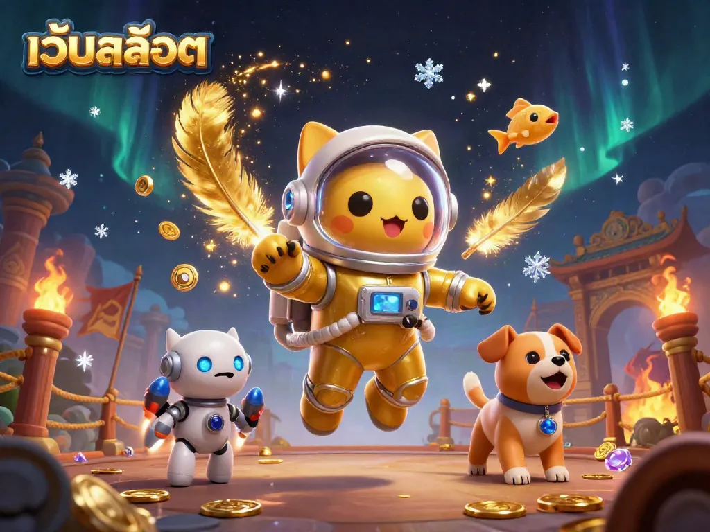 ภาพการเล่นเกมเว็ปสล็อตพร้อมสัญลักษณ์สล็อตและเงินรางวัลมากมาย