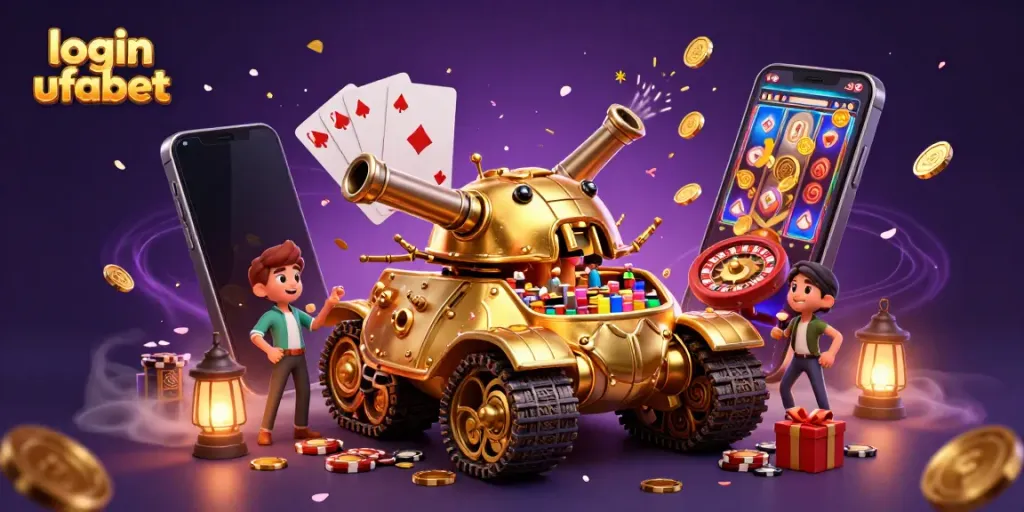 Experience thrilling gameplay with login ufabet through a golden beetle tank casino scene.