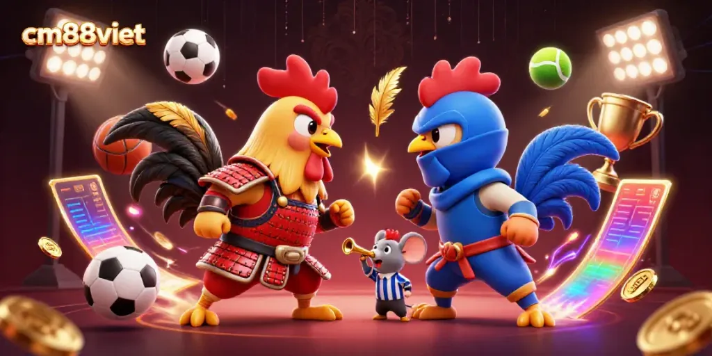 Engage in thrilling rooster combat at cm88viet with dynamic casino elements and vibrant colors.