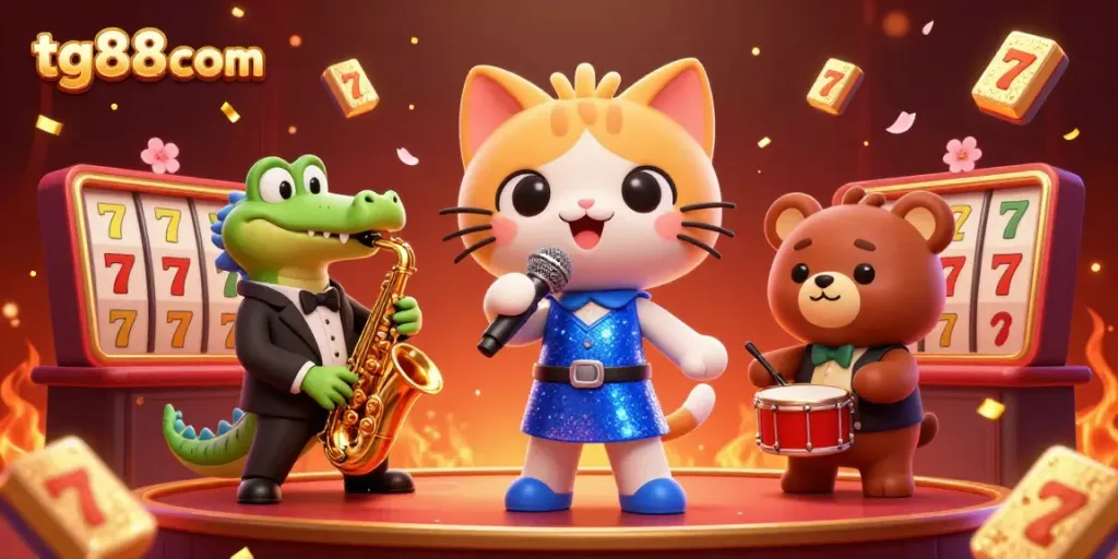 Engage in thrilling gameplay at tg88com with entertaining 3D cartoon characters and vibrant casino elements.