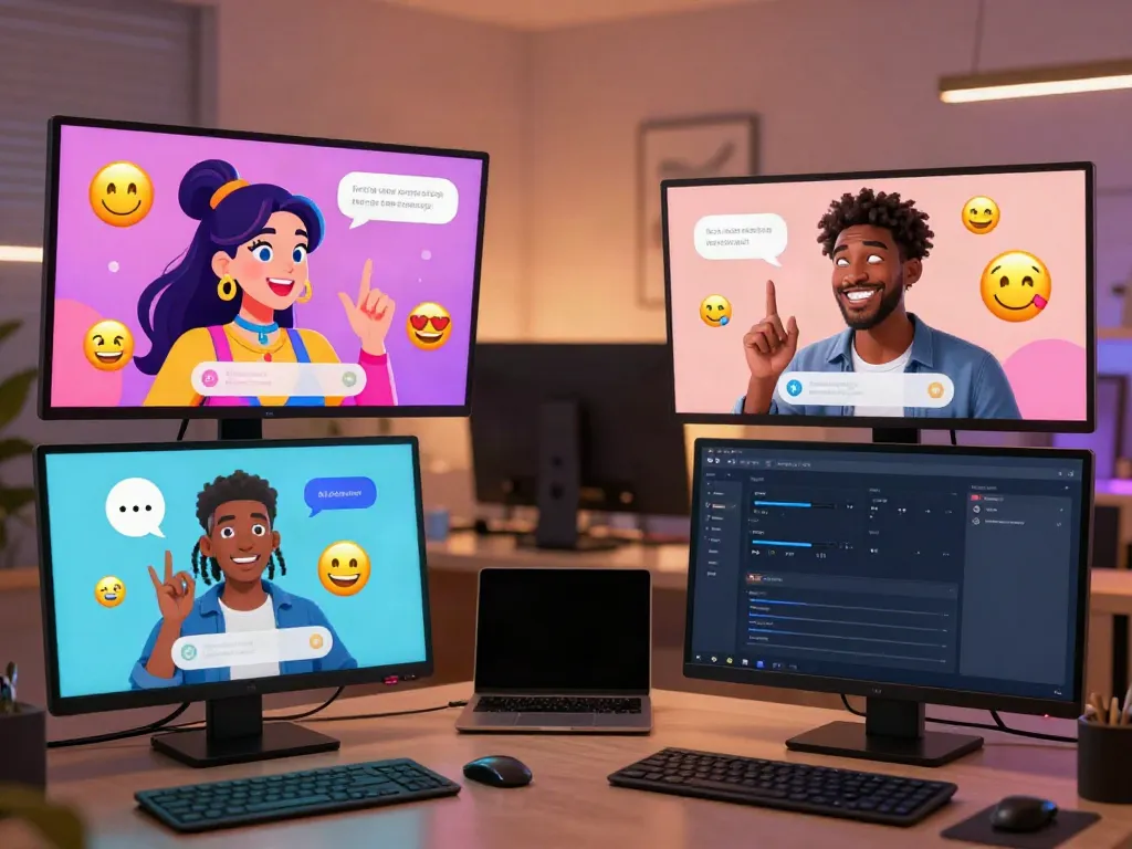 Engaging AI sex chat scene with diverse avatars interacting in a vibrant virtual environment.