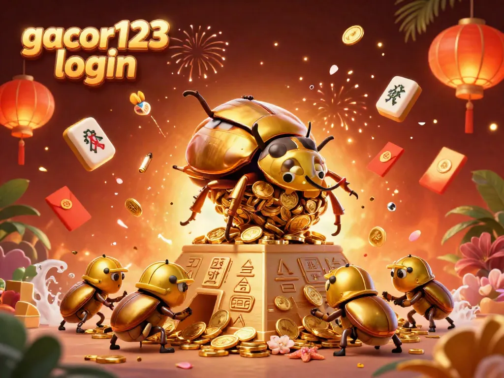 Engage with gacor123 login as cartoon beetles roll golden coins in a dynamic casino pyramid.