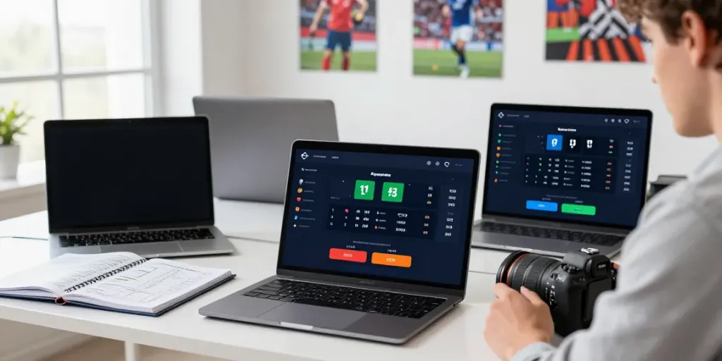 WWBOLA online sports betting platform with high odds displayed on a laptop and user analyzing data.