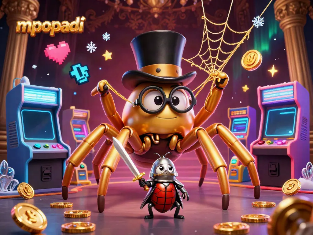 Experience mpopadi's thrilling slot gaming atmosphere with vibrant casino elements and animated characters.