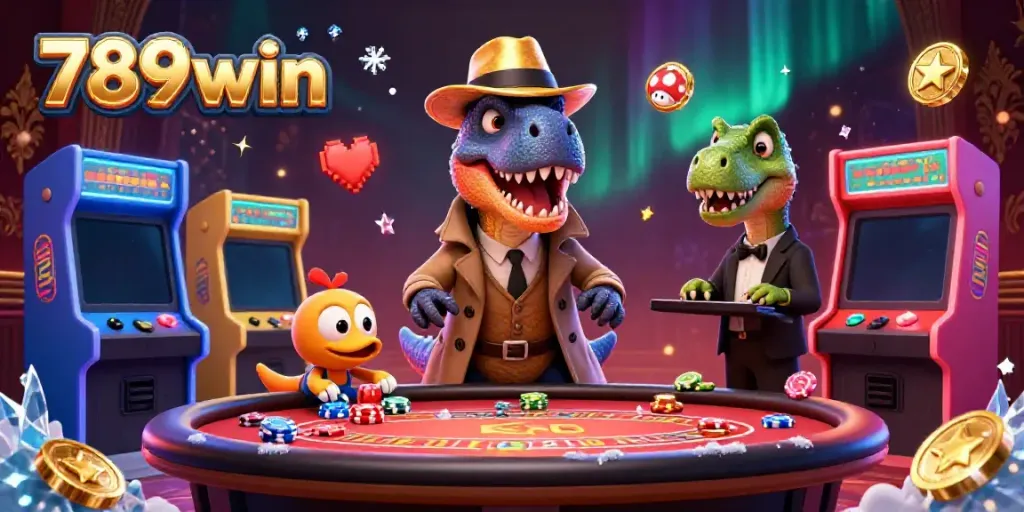 Catch the excitement at 789win with a velociraptor card counter at a vibrant blackjack table.